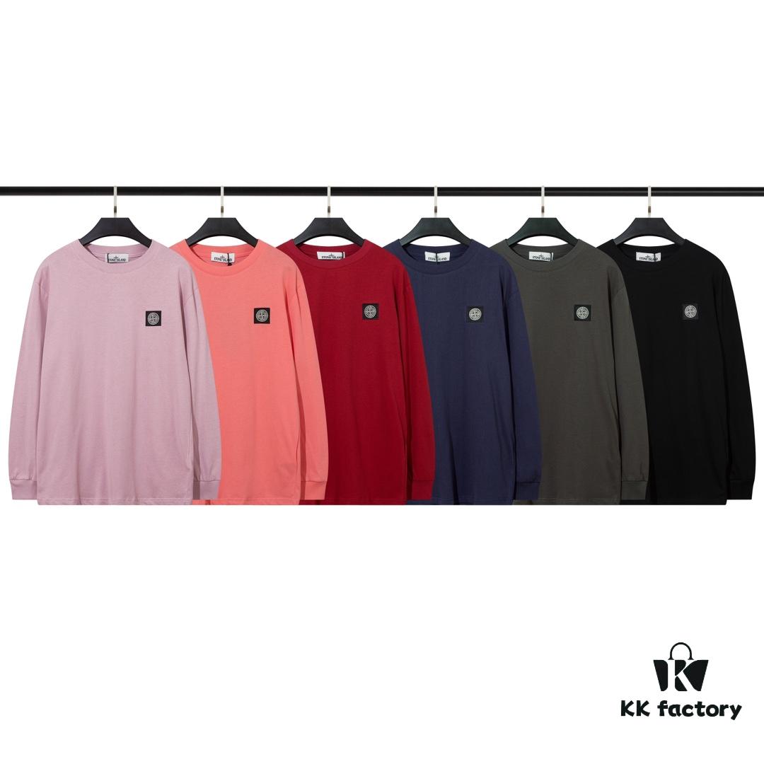 6931a435ccd8ab3d7af987a2 STONE ISLAND (200g Double Cotton Yarn) Embroidered Logo Crew Neck Long Sleeve T-Shirt