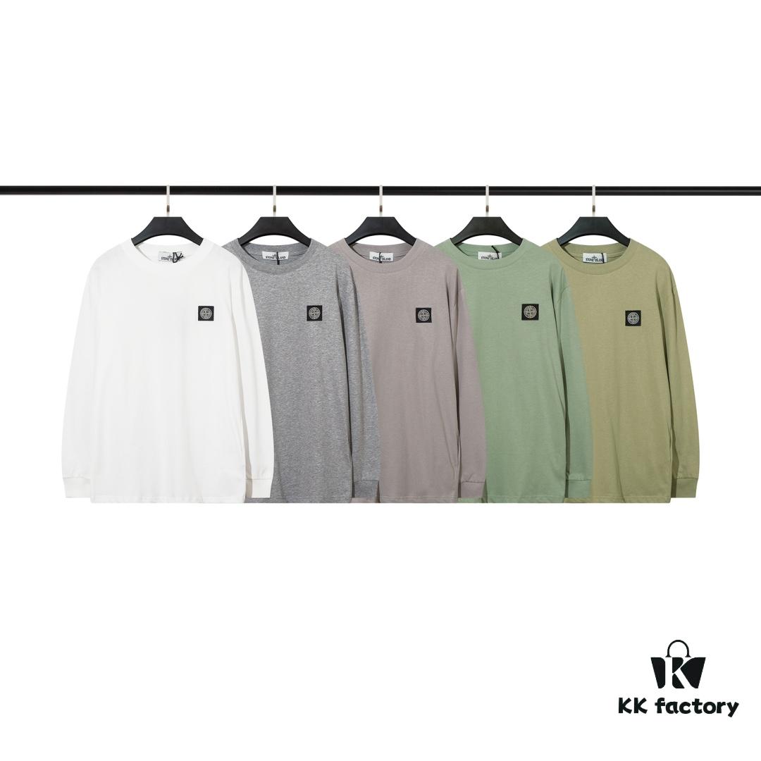 6931a435ccd8ab3d7af987a3 STONE ISLAND (200g Double Cotton Yarn) Embroidered Logo Crew Neck Long Sleeve T-Shirt