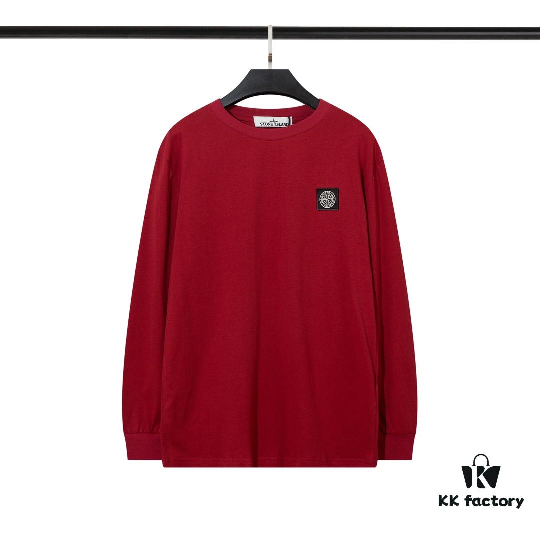 6931a435ccd8ab3d7af987a4 STONE ISLAND (200g Double Cotton Yarn) Embroidered Logo Crew Neck Long Sleeve T-Shirt