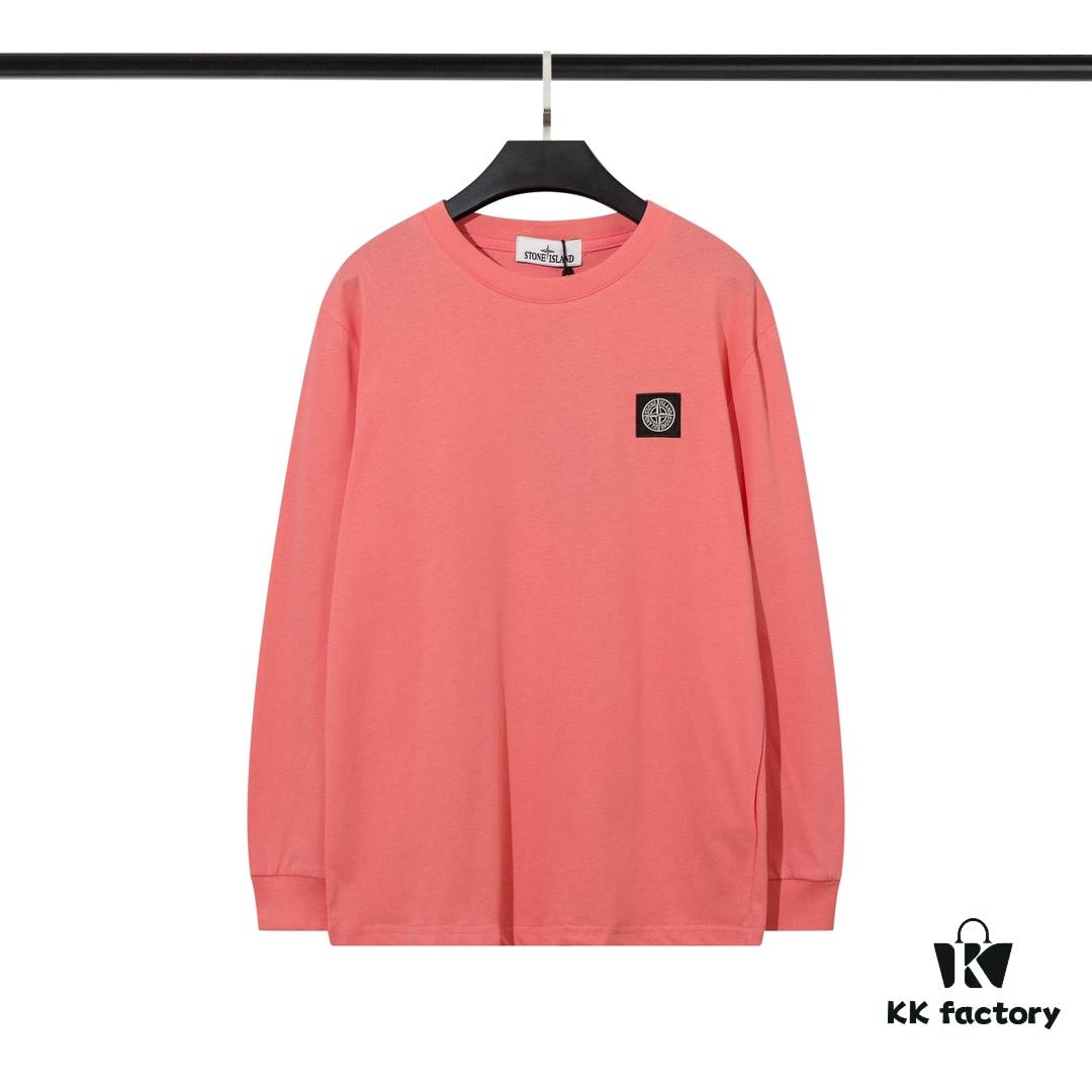6931a436ccd8ab3d7af987a5 STONE ISLAND (200g Double Cotton Yarn) Embroidered Logo Crew Neck Long Sleeve T-Shirt
