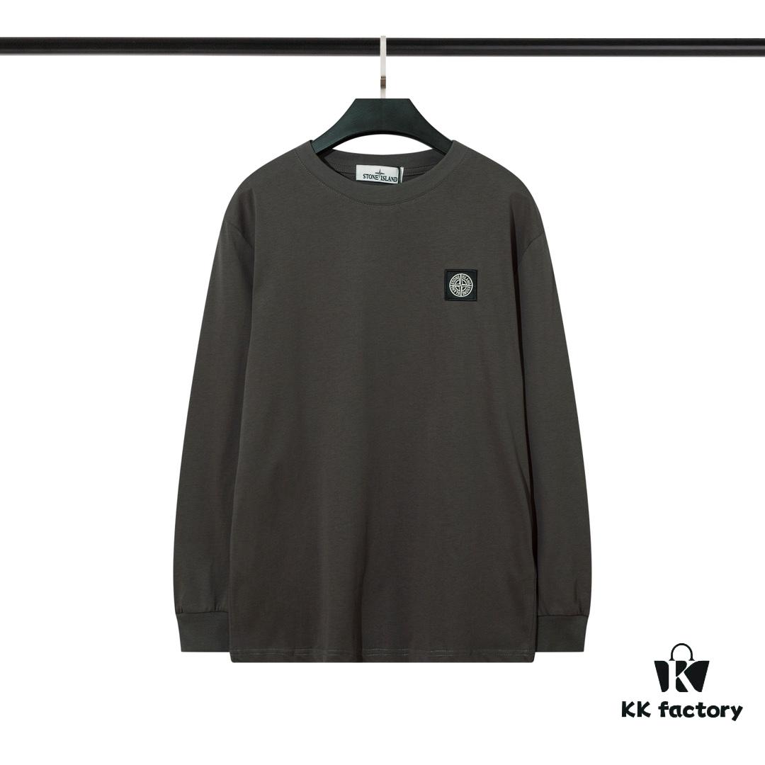 6931a436ccd8ab3d7af987a6 STONE ISLAND (200g Double Cotton Yarn) Embroidered Logo Crew Neck Long Sleeve T-Shirt