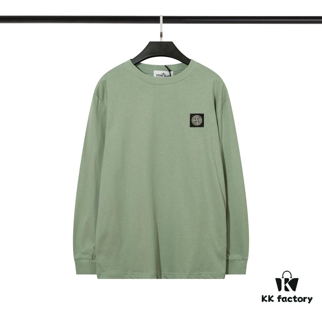 6931a436ccd8ab3d7af987a7 STONE ISLAND (200g Double Cotton Yarn) Embroidered Logo Crew Neck Long Sleeve T-Shirt