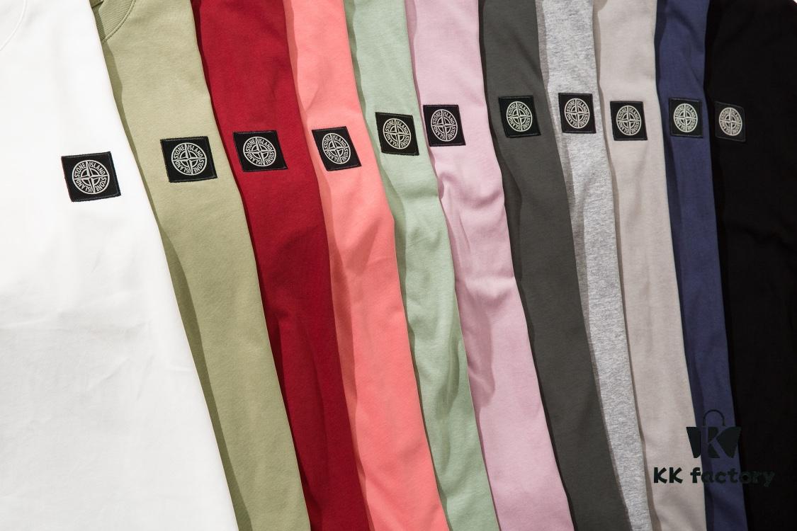 6931a436ccd8ab3d7af987a8 STONE ISLAND (200g Double Cotton Yarn) Embroidered Logo Crew Neck Long Sleeve T-Shirt