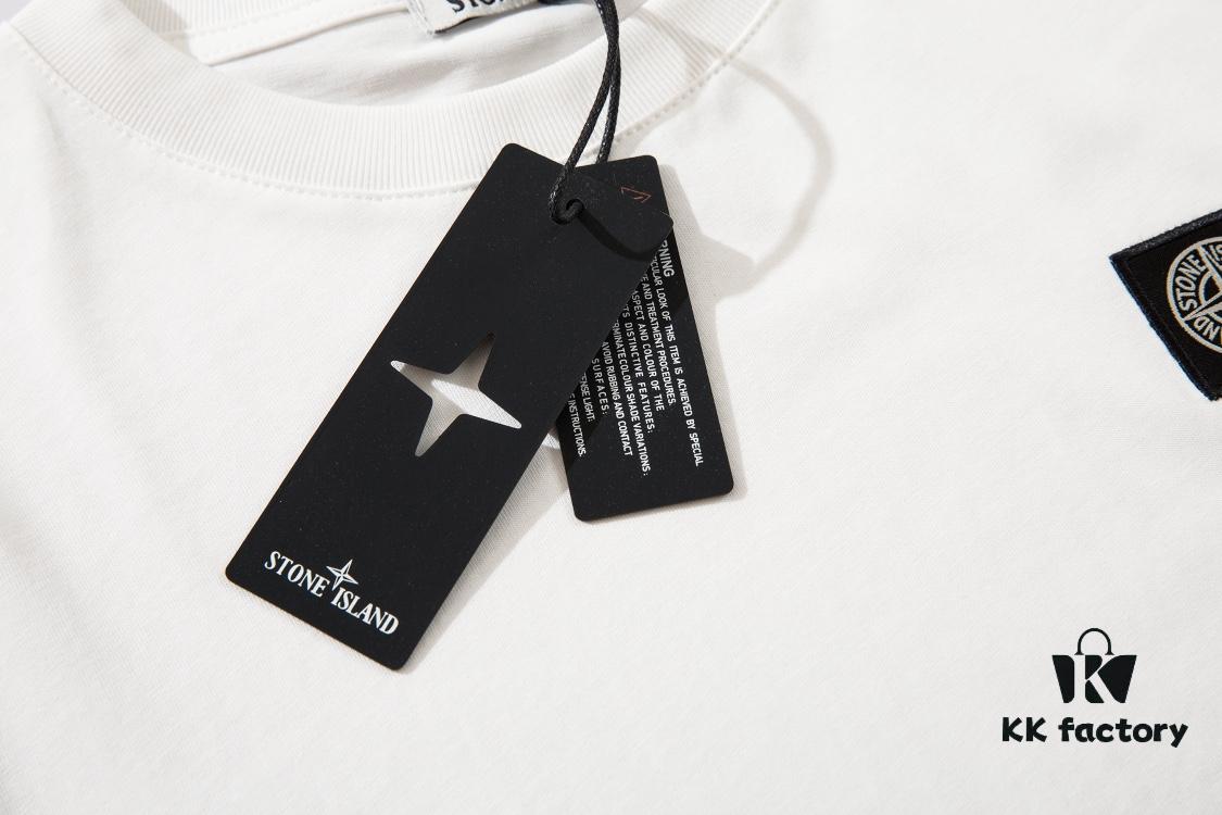 6931a436ccd8ab3d7af987a9 STONE ISLAND (200g Double Cotton Yarn) Embroidered Logo Crew Neck Long Sleeve T-Shirt