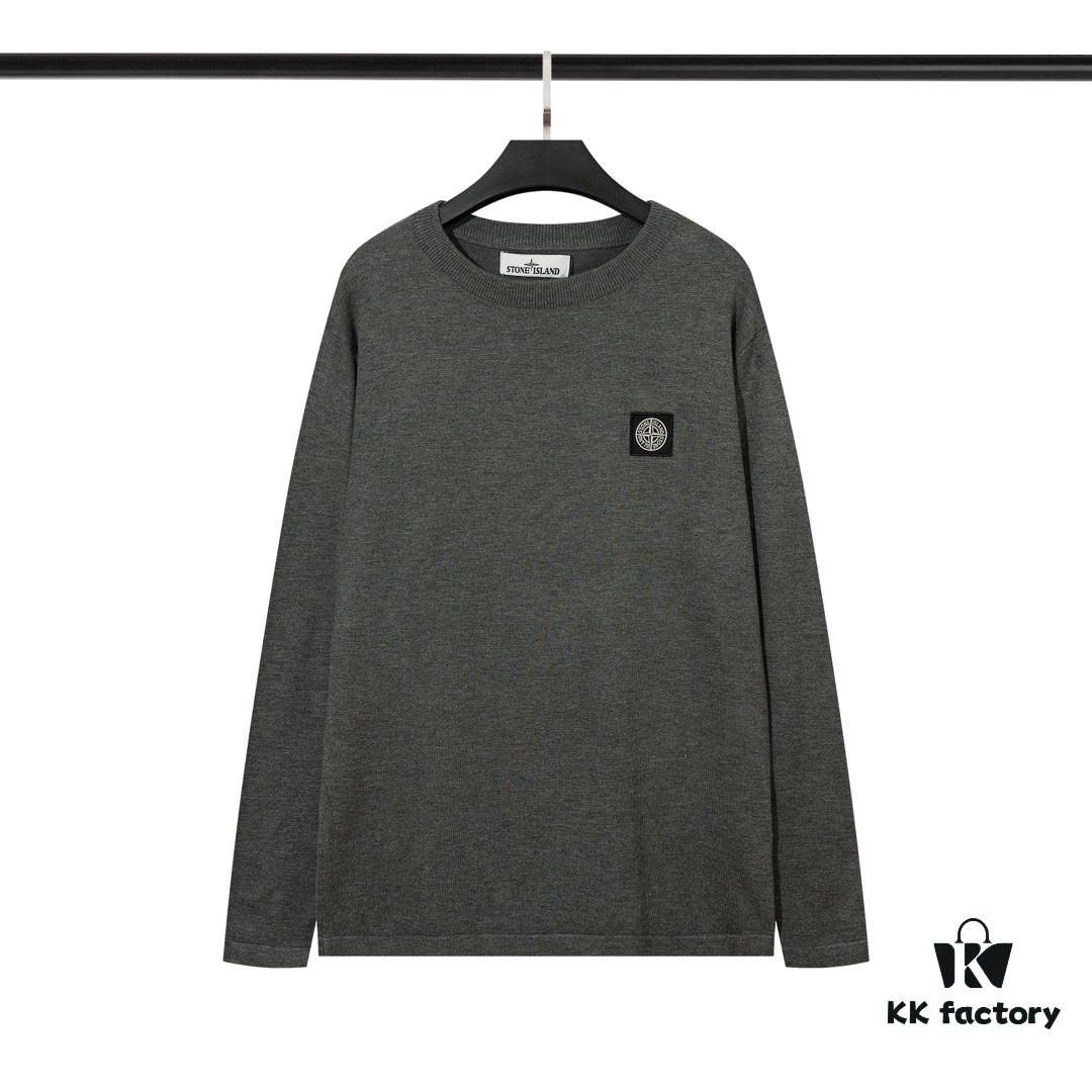 6931a436ccd8ab3d7af987ab 905# STONE ISLAND Embroidered Logo Crew Neck Knit Wool Long-Sleeve T-Shirt