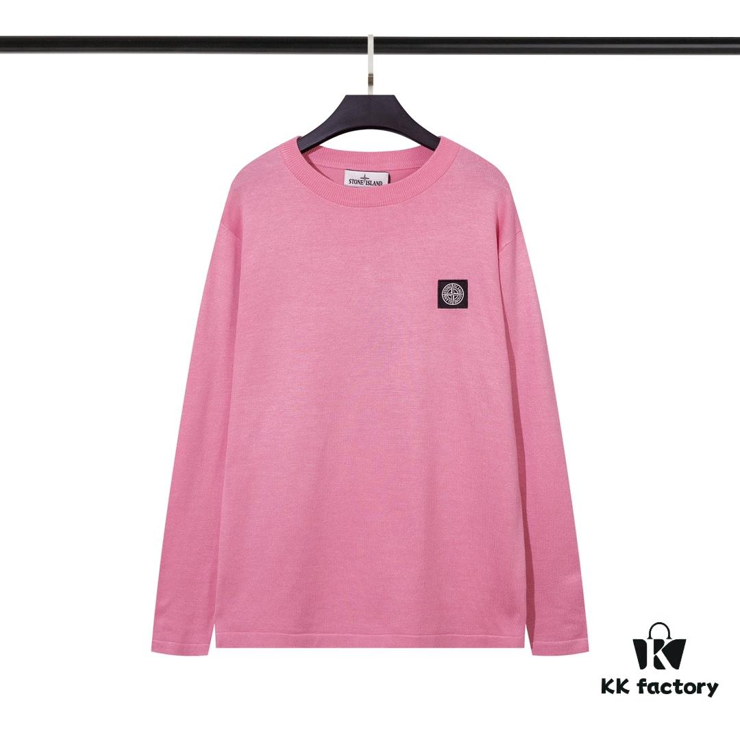 6931a436ccd8ab3d7af987ac 905# STONE ISLAND Embroidered Logo Crew Neck Knit Wool Long-Sleeve T-Shirt