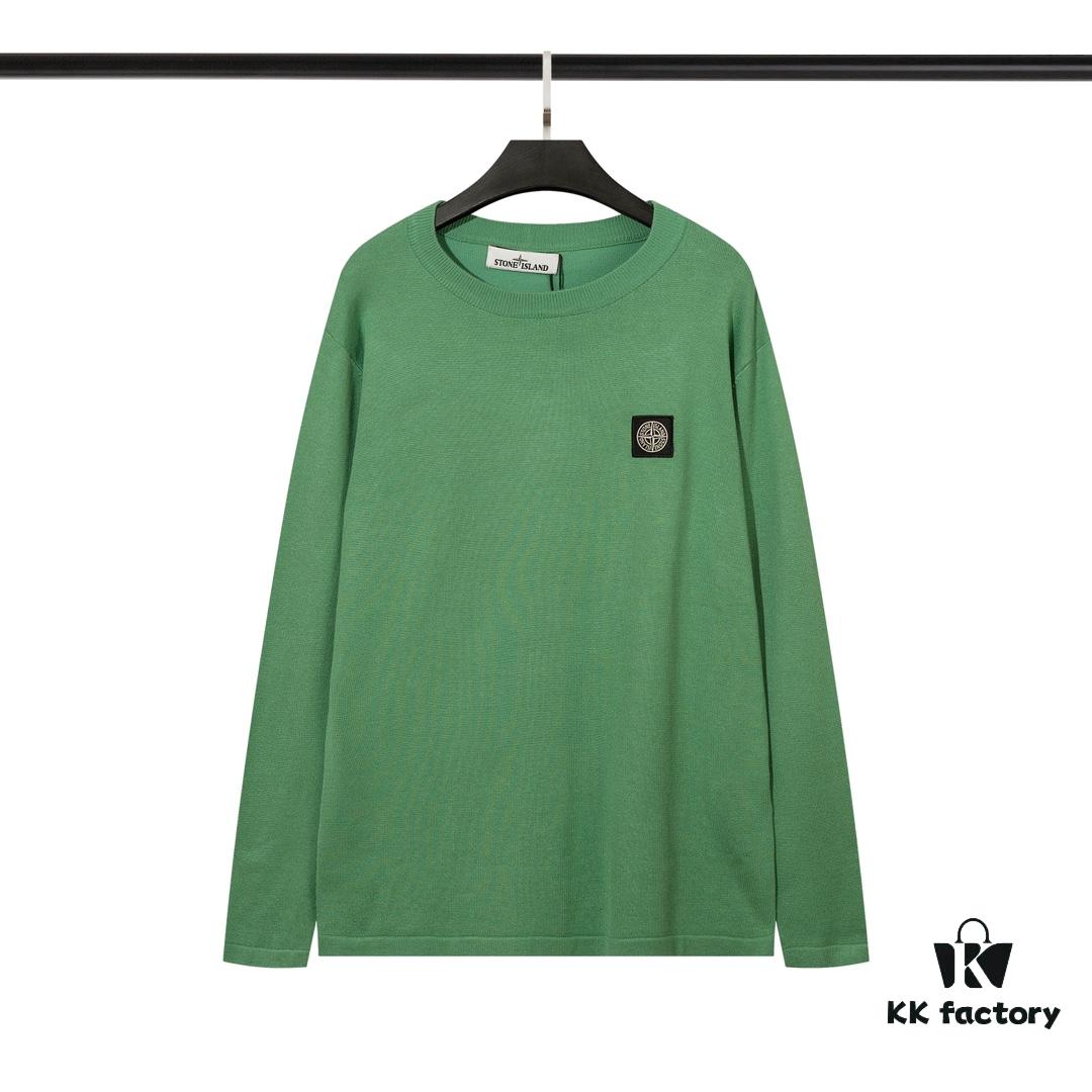 6931a436ccd8ab3d7af987ad 905# STONE ISLAND Embroidered Logo Crew Neck Knit Wool Long-Sleeve T-Shirt