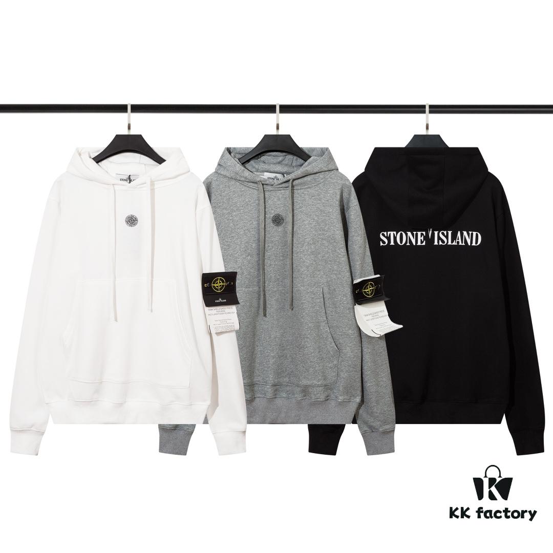 STONE ISLAND Printed Classic Hoodie in Black, Gray, White
