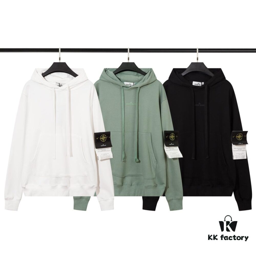 6931a438ccd8ab3d7af987ce STONE ISLAND Letter Embroidered Reflective Star Hoodie in Black, White, Green