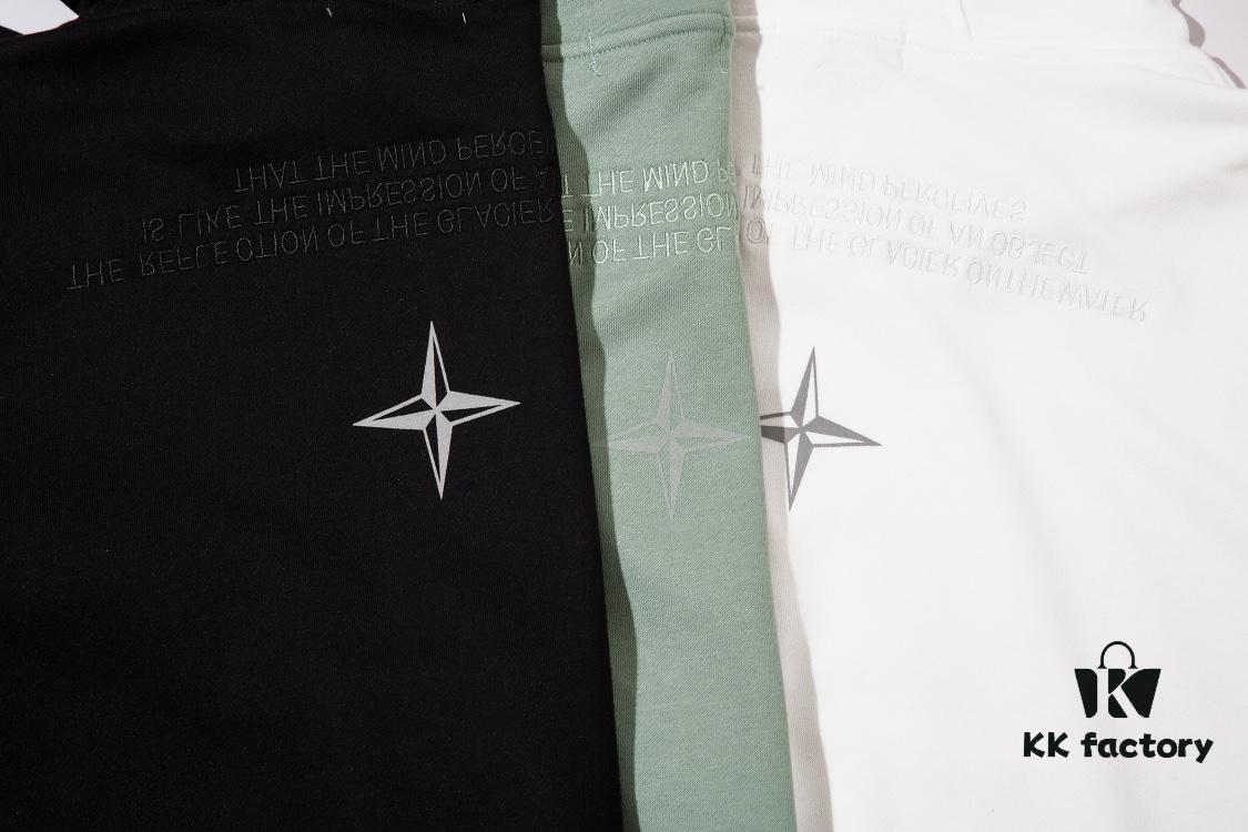 STONE ISLAND Letter Embroidered Reflective Star Hoodie in Black, White, Green