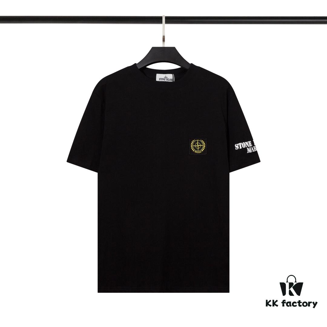 6931a43accd8ab3d7af987fc STONE ISLAND Foam Printed Letter T-Shirt in Black and White