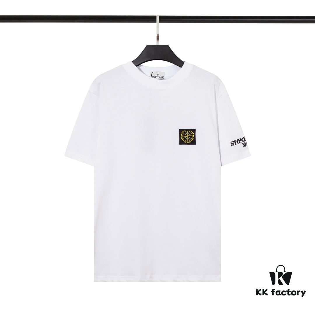 6931a43accd8ab3d7af987fd STONE ISLAND Foam Printed Letter T-Shirt in Black and White