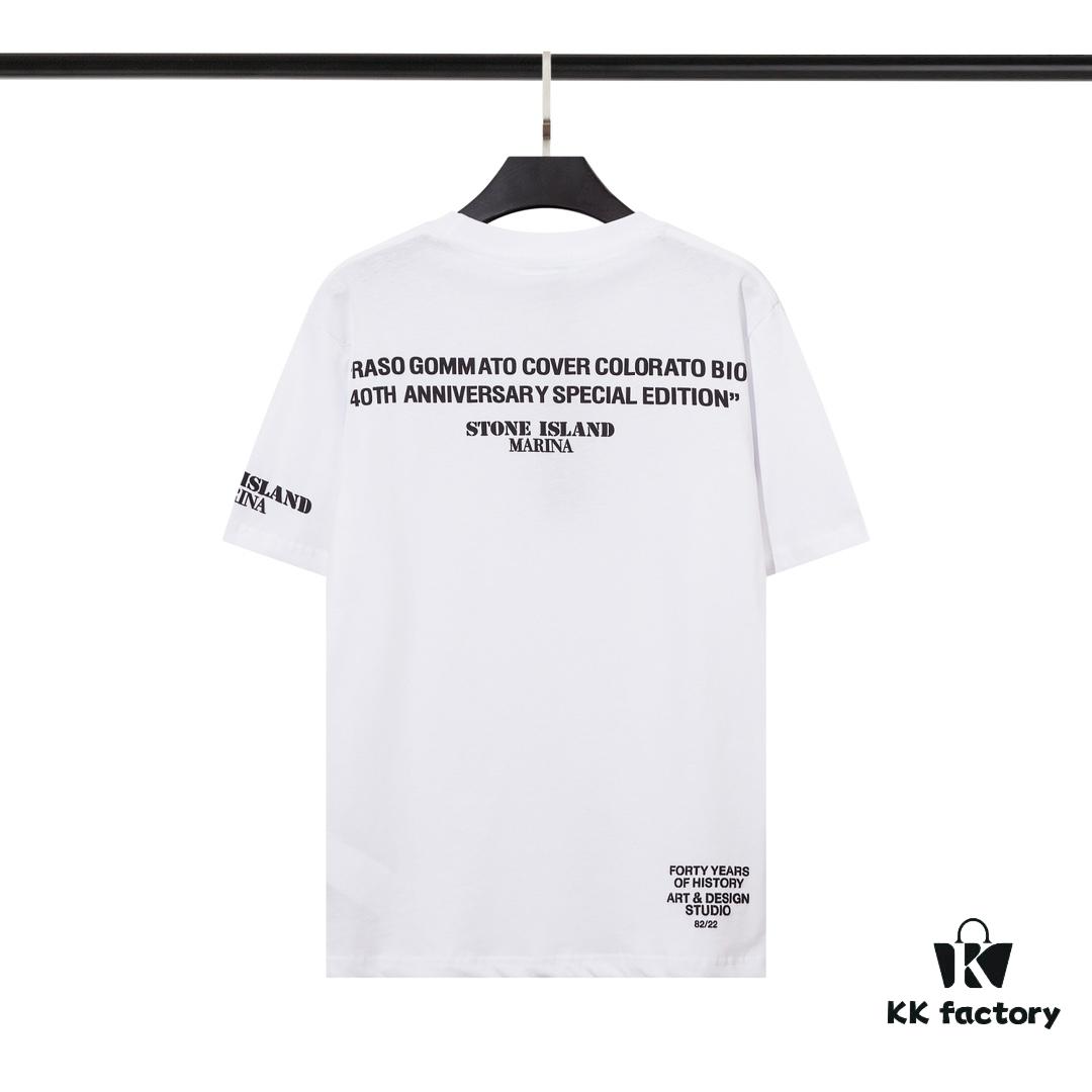 6931a43accd8ab3d7af987fe STONE ISLAND Foam Printed Letter T-Shirt in Black and White