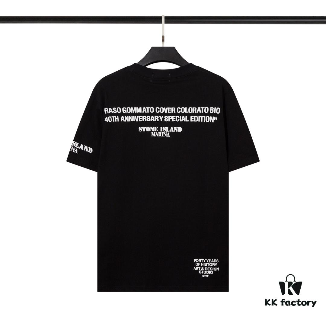 6931a43accd8ab3d7af987ff STONE ISLAND Foam Printed Letter T-Shirt in Black and White