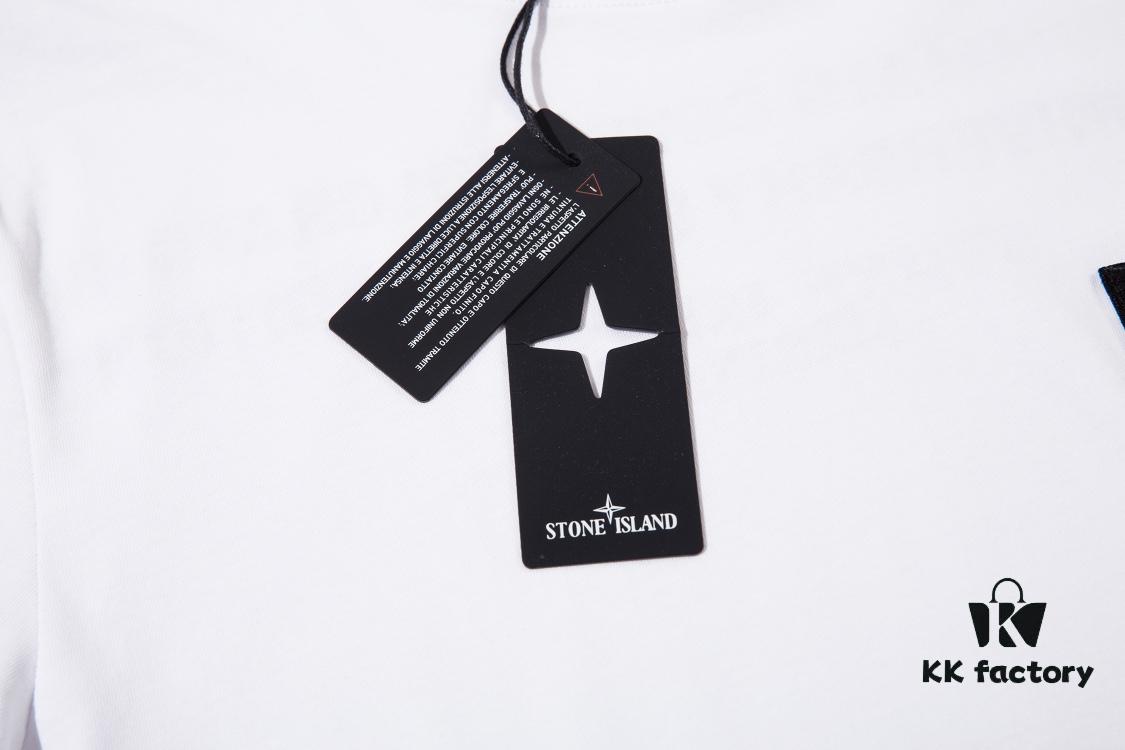 6931a43bccd8ab3d7af98803 STONE ISLAND Foam Printed Letter T-Shirt in Black and White