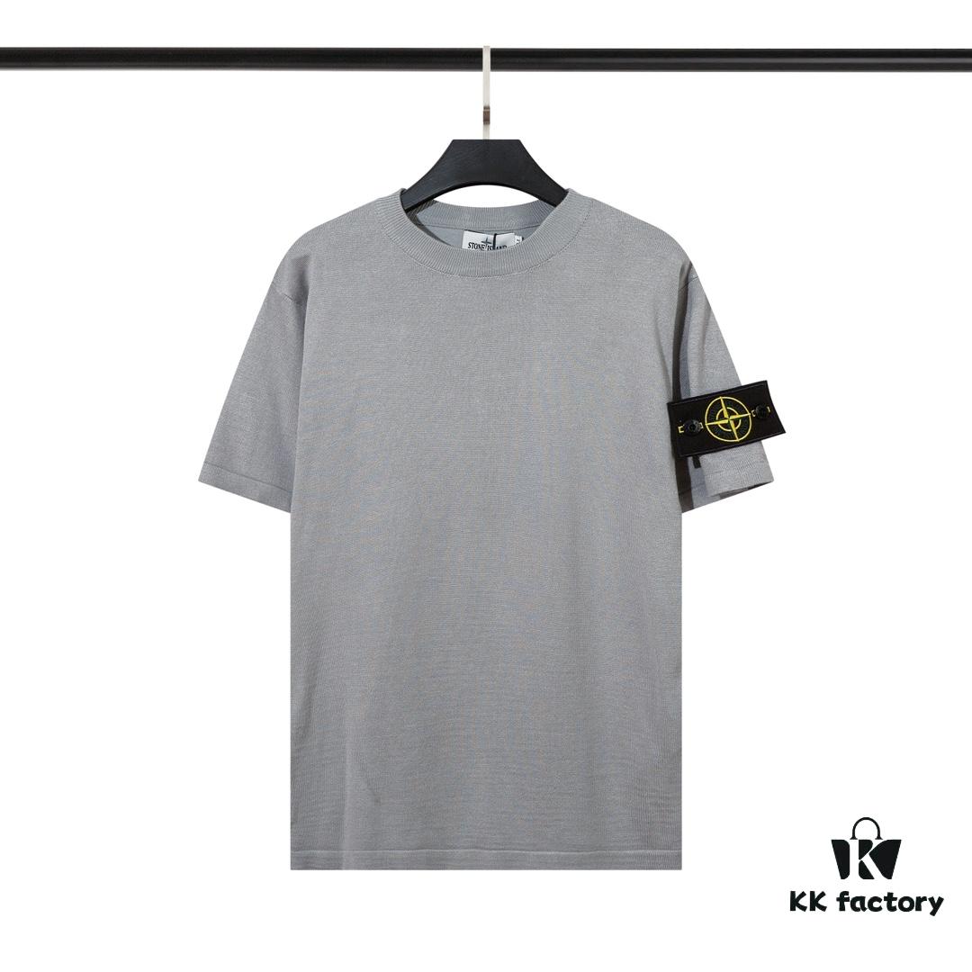 STONE ISLAND Compass Patch Knit Sweater T-Shirt in Black, White, Gray