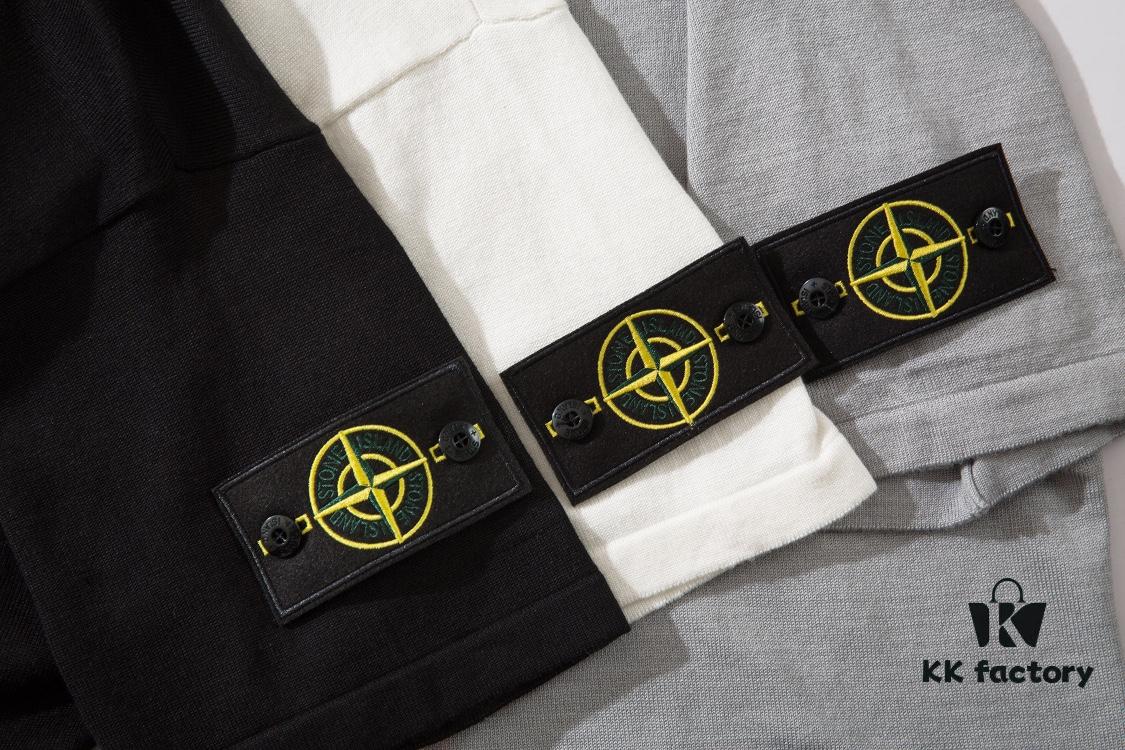 STONE ISLAND Compass Patch Knit Sweater T-Shirt in Black, White, Gray