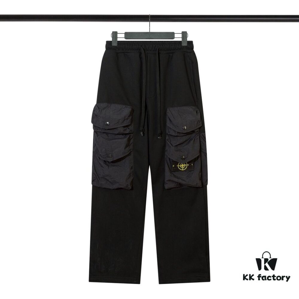 6931a43cccd8ab3d7af9881e STONE ISLAND (320g Cotton Sweatpants) Multi-Pocket Casual Loose-Fit Full-Length Pants with Drawstring Cuffs. Black. M L XL XXL