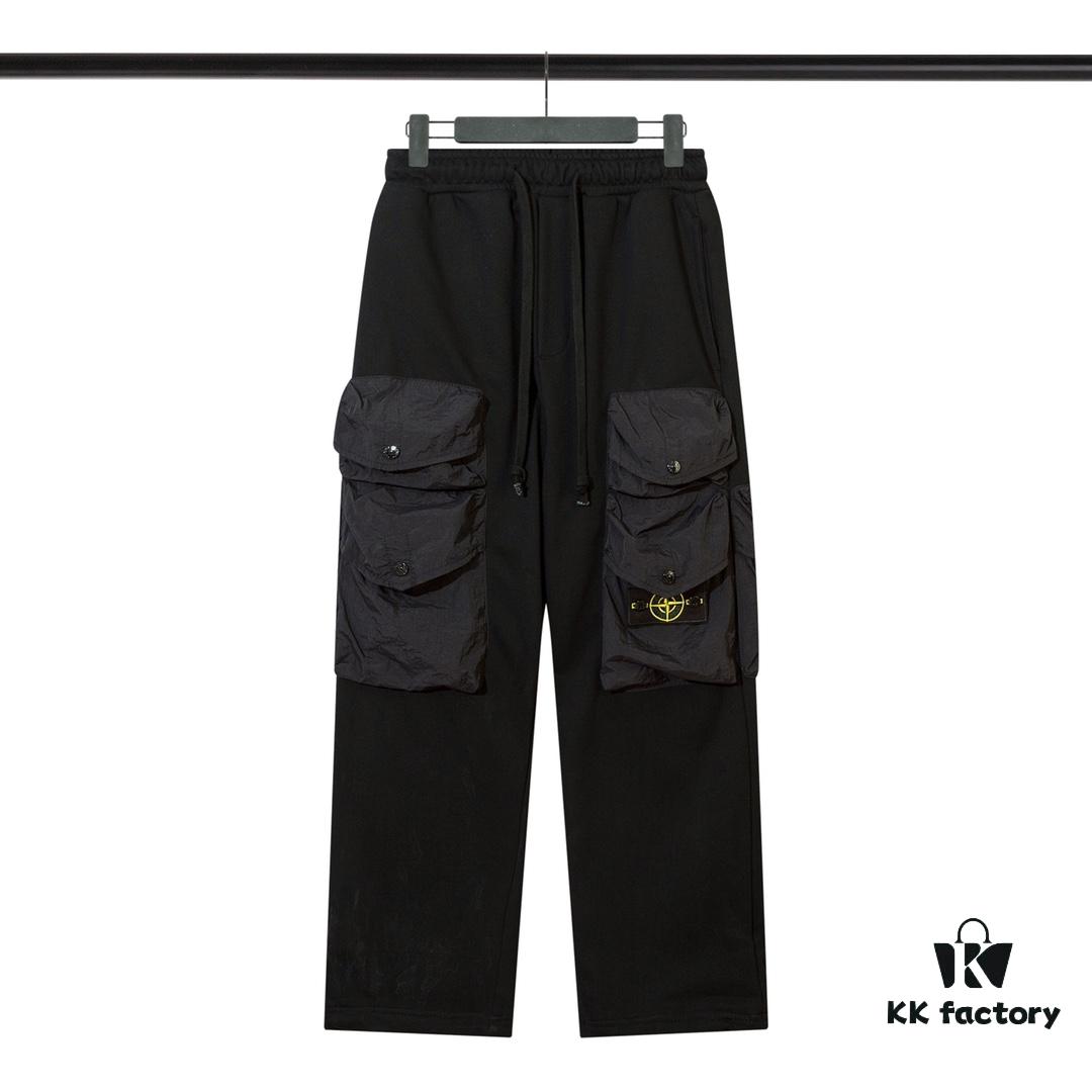 6931a43cccd8ab3d7af9881e STONE ISLAND (320g Cotton Sweatpants) Multi-Pocket Casual Loose-Fit Full-Length Pants with Drawstring Cuffs. Black. M L XL XXL
