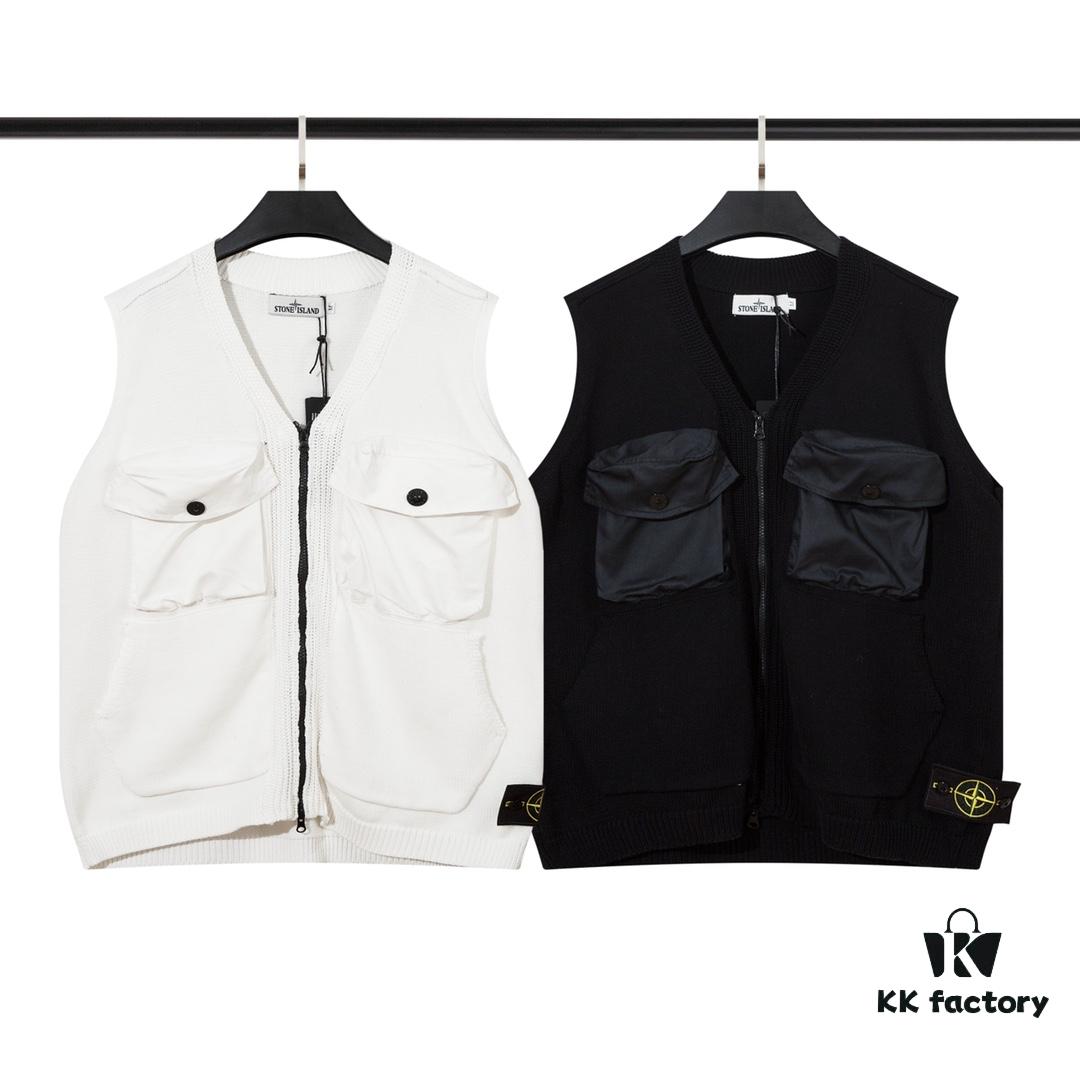 6931a43dccd8ab3d7af98839 STONE ISLAND Vest with Double Zipper Sweater in Black and White