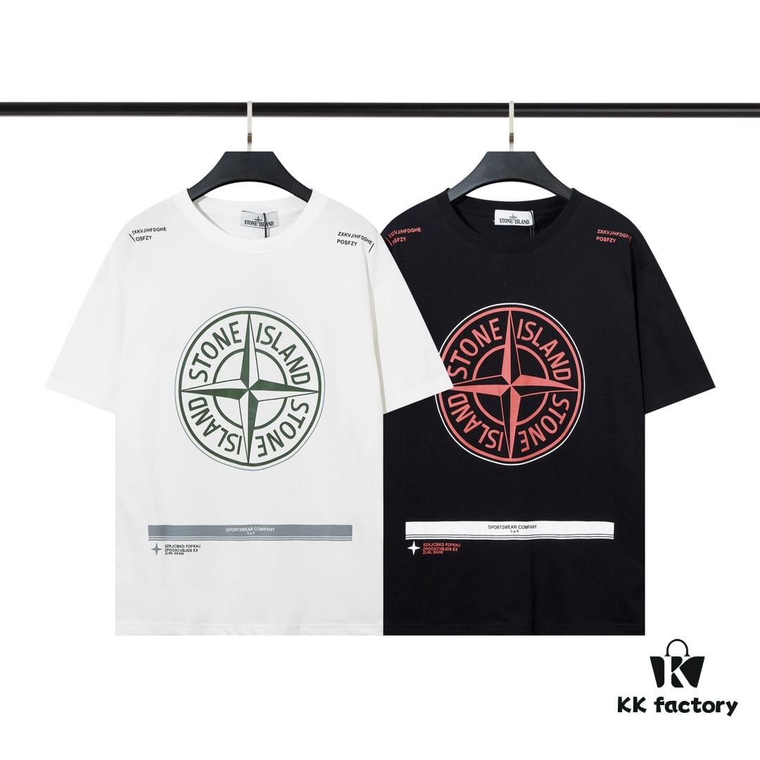 6931a43eccd8ab3d7af9884b STONE ISLAND (230g 100% Cotton Double Yarn) T-shirt with Large Logo Print Black White M L XL XXL