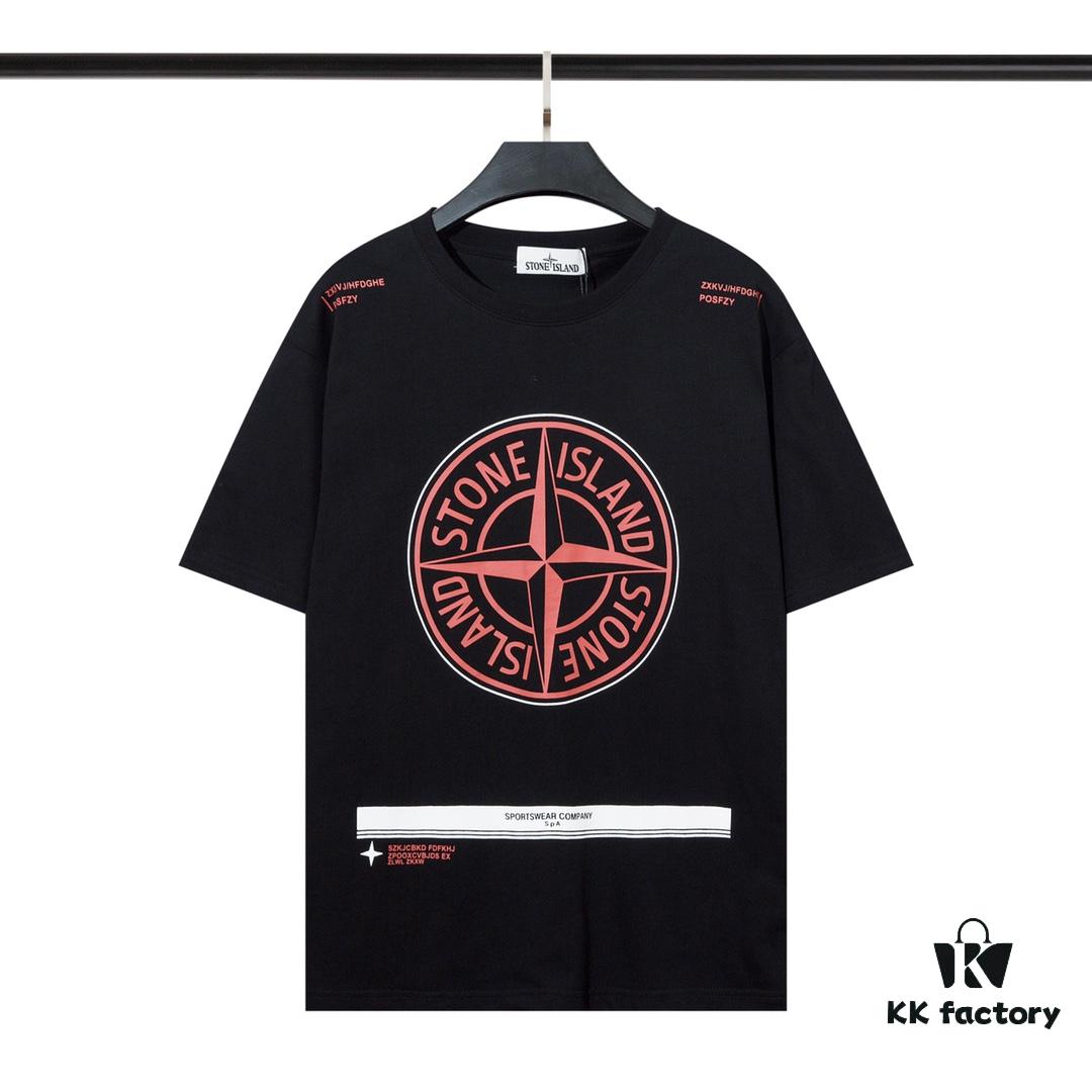 6931a43eccd8ab3d7af9884c STONE ISLAND (230g 100% Cotton Double Yarn) T-shirt with Large Logo Print Black White M L XL XXL