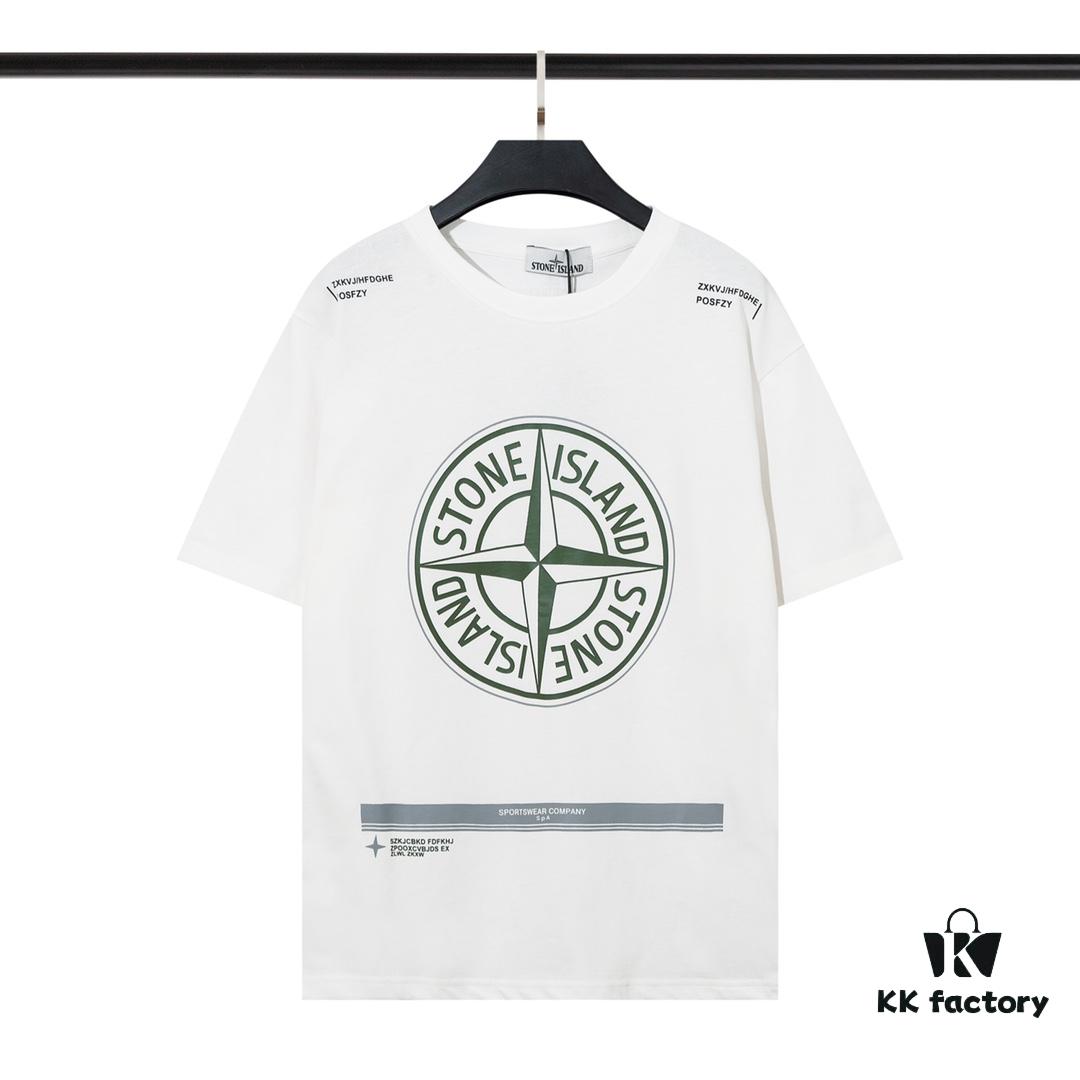 6931a43eccd8ab3d7af9884d STONE ISLAND (230g 100% Cotton Double Yarn) T-shirt with Large Logo Print Black White M L XL XXL