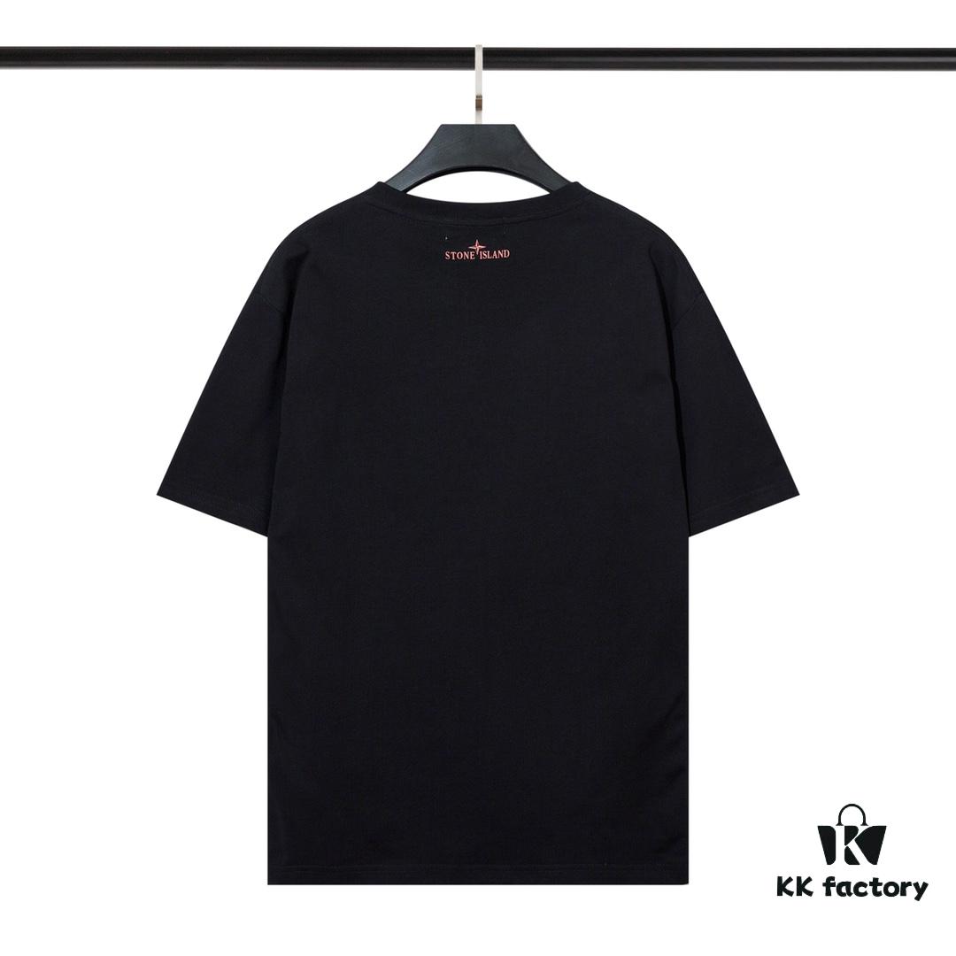 6931a43eccd8ab3d7af9884e STONE ISLAND (230g 100% Cotton Double Yarn) T-shirt with Large Logo Print Black White M L XL XXL