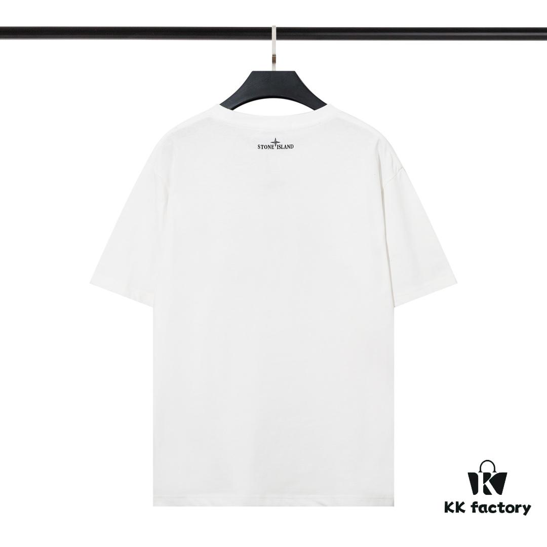 6931a43fccd8ab3d7af9884f STONE ISLAND (230g 100% Cotton Double Yarn) T-shirt with Large Logo Print Black White M L XL XXL