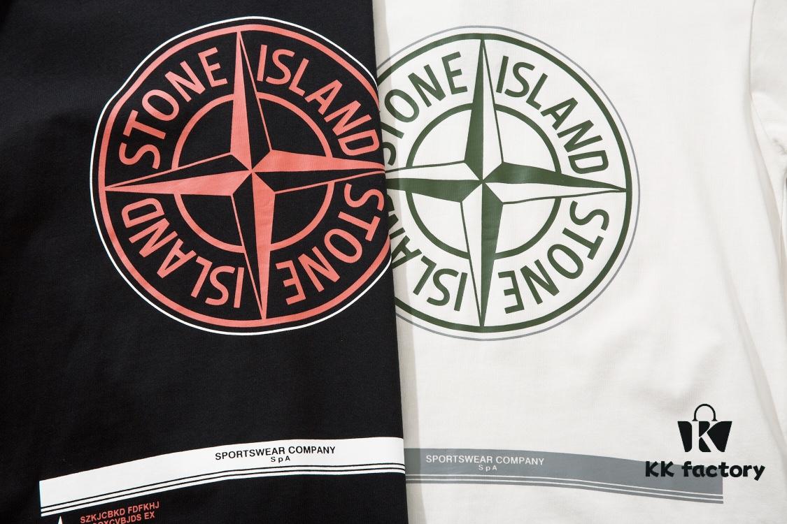 6931a43fccd8ab3d7af98850 STONE ISLAND (230g 100% Cotton Double Yarn) T-shirt with Large Logo Print Black White M L XL XXL
