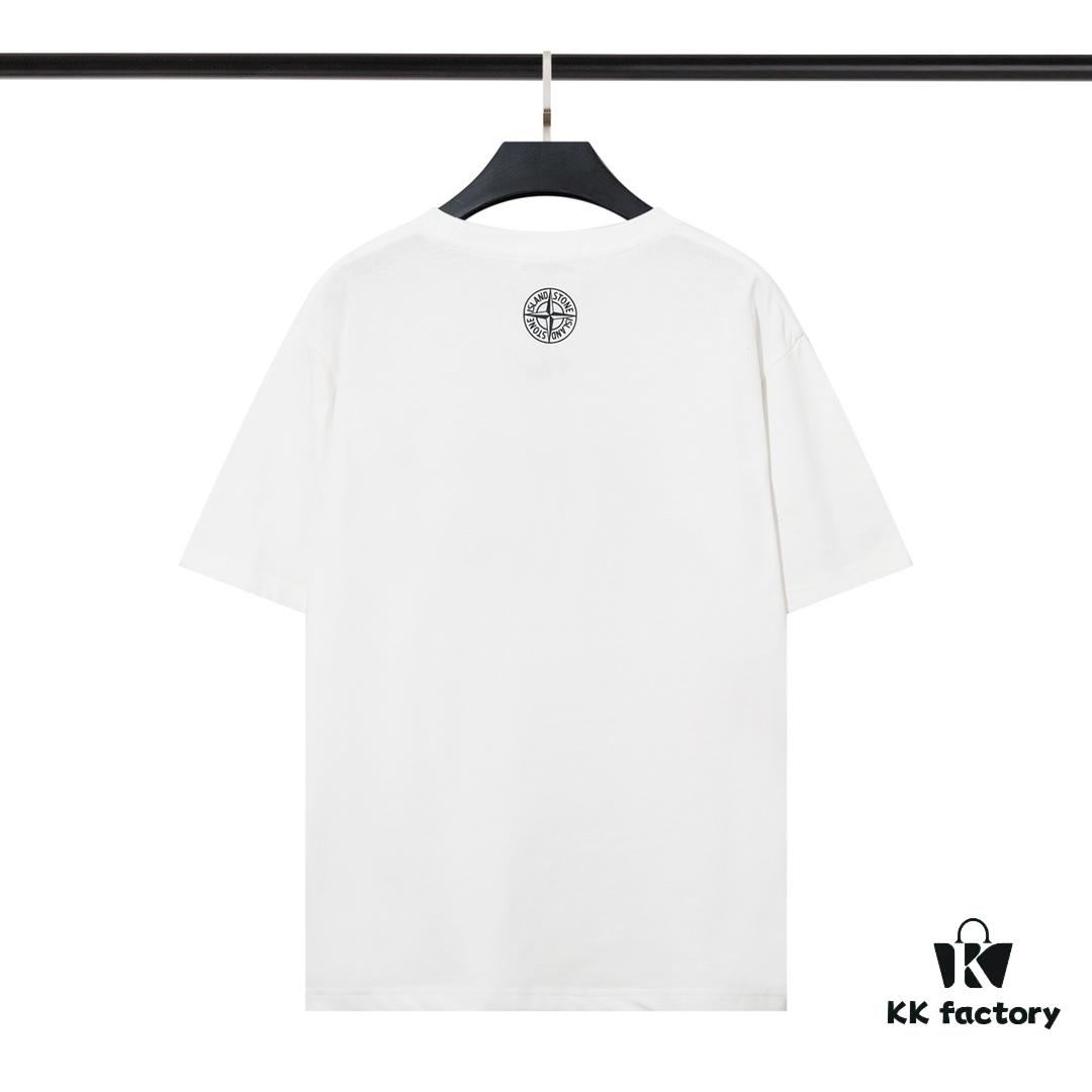 6931a43fccd8ab3d7af98858 223# STONG ISLAND (230g Double Cotton) Stone Island Front and Back Print T-Shirt. Black White M L XL XXL