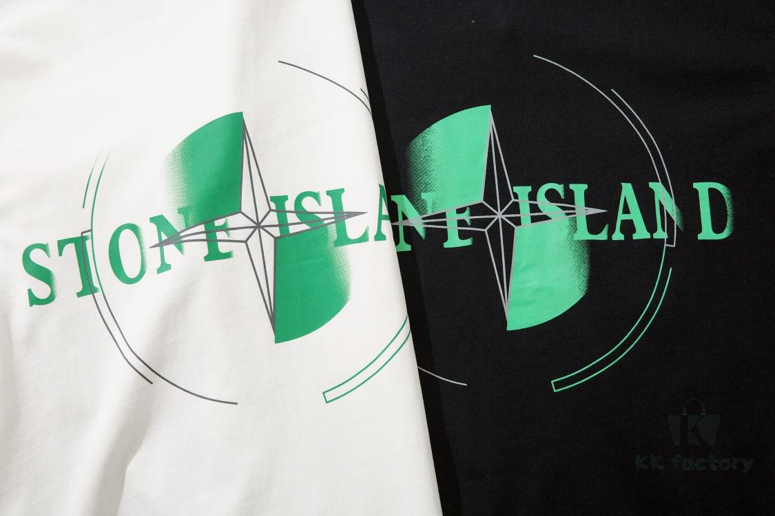 6931a43fccd8ab3d7af9885a 223# STONG ISLAND (230g Double Cotton) Stone Island Front and Back Print T-Shirt. Black White M L XL XXL