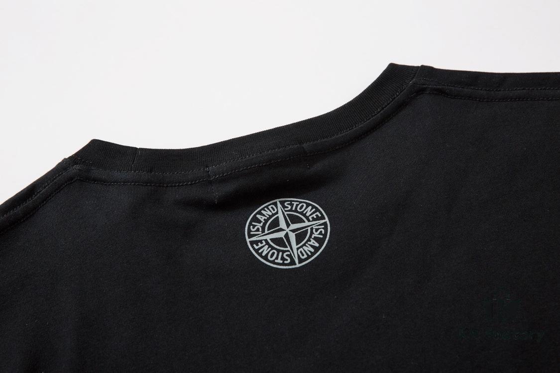 6931a43fccd8ab3d7af9885b 223# STONG ISLAND (230g Double Cotton) Stone Island Front and Back Print T-Shirt. Black White M L XL XXL