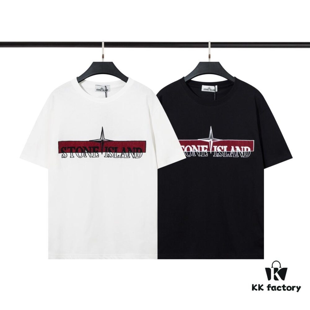6931a43fccd8ab3d7af9885d STONE ISLAND (230g 100% Cotton Double Yarn) Terry Embroidery Print T-Shirt in Black and White