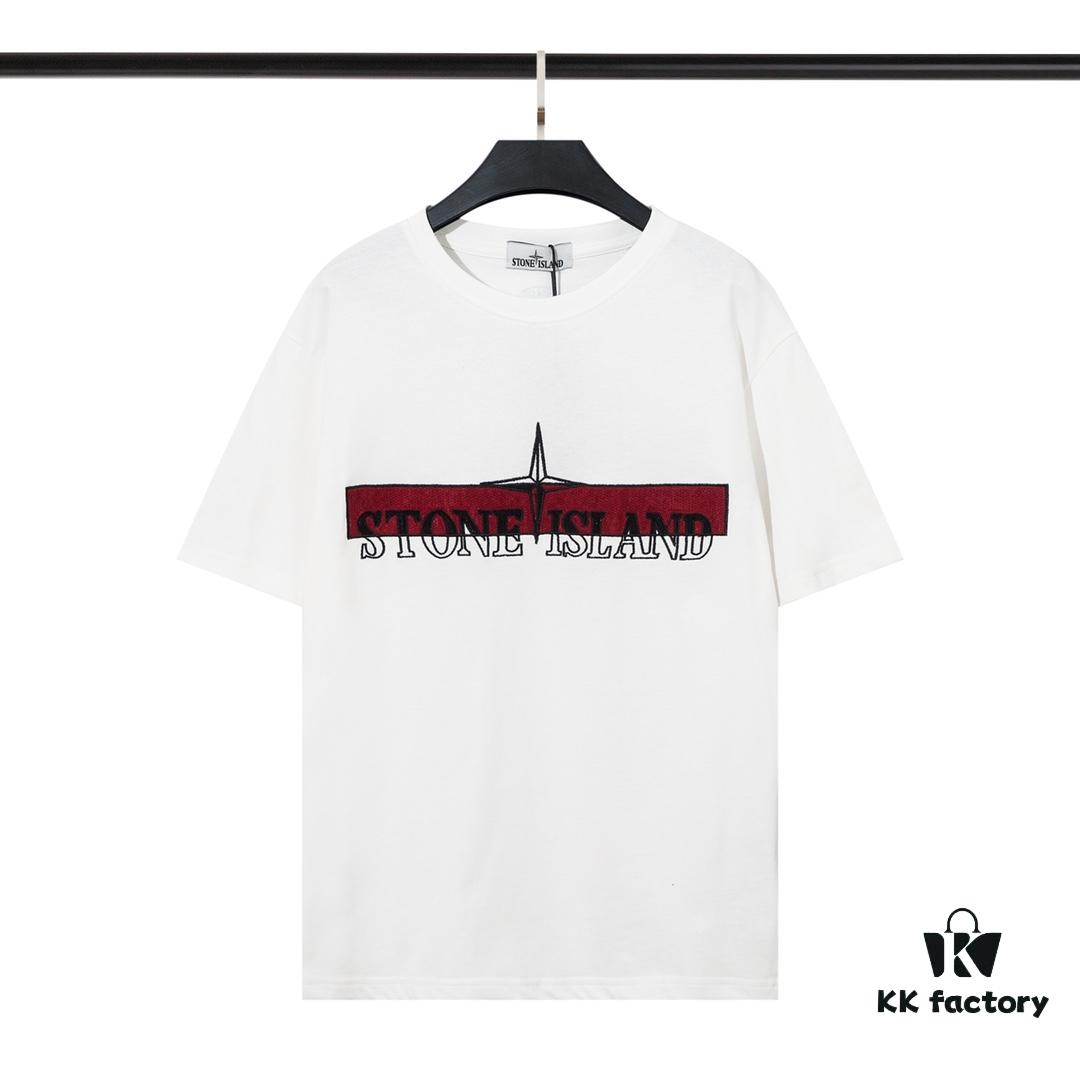 STONE ISLAND (230g 100% Cotton Double Yarn) Terry Embroidery Print T-Shirt in Black and White