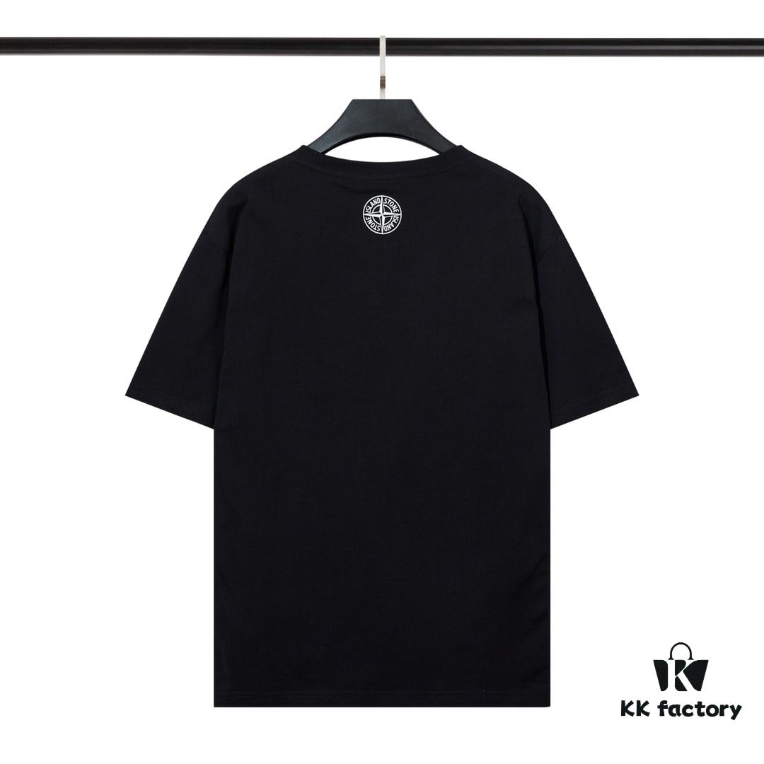 STONE ISLAND (230g 100% Cotton Double Yarn) Terry Embroidery Print T-Shirt in Black and White