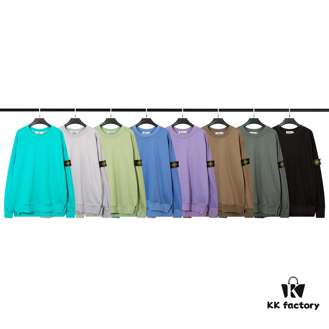 6931a440ccd8ab3d7af98866 STONE ISLAND (320g Pure Cotton Sweatshirt) Functional Cuff Loose Round Neck Pullover Terry Hoodie in Black, Light Gray, Dark Gray, Coffee, Light Green, Lake Blue, Blue, Purple