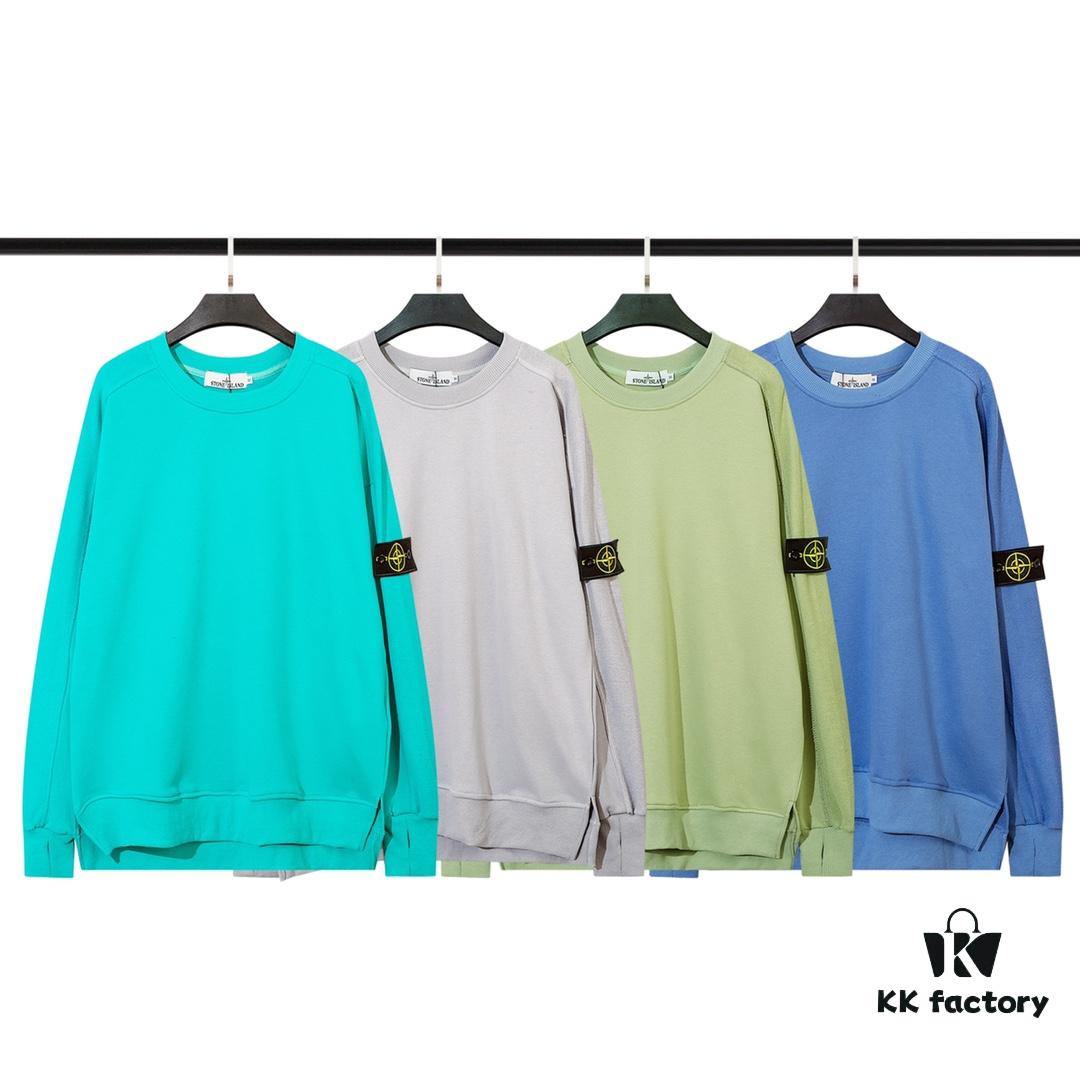 6931a440ccd8ab3d7af98867 STONE ISLAND (320g Pure Cotton Sweatshirt) Functional Cuff Loose Round Neck Pullover Terry Hoodie in Black, Light Gray, Dark Gray, Coffee, Light Green, Lake Blue, Blue, Purple