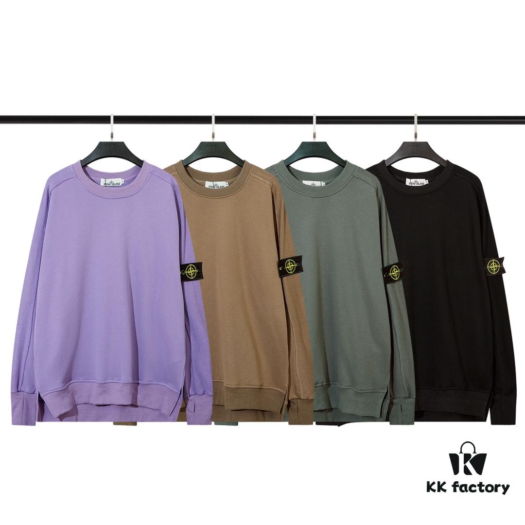 6931a440ccd8ab3d7af98868 STONE ISLAND (320g Pure Cotton Sweatshirt) Functional Cuff Loose Round Neck Pullover Terry Hoodie in Black, Light Gray, Dark Gray, Coffee, Light Green, Lake Blue, Blue, Purple