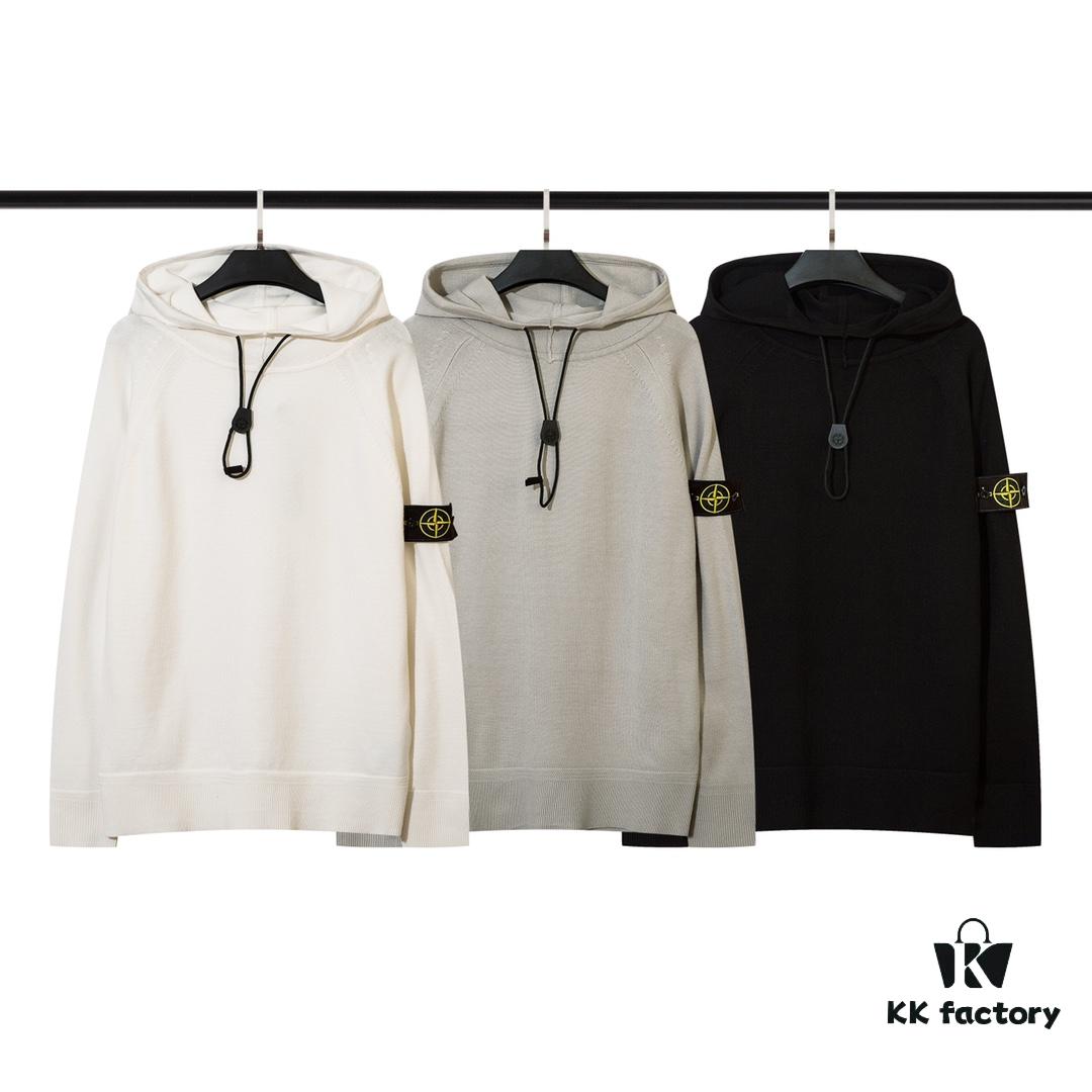 6931a441ccd8ab3d7af98881 8926# STONE ISLAND Knit Drawstring Hooded Solid Wool Sweater in Black, White, Gray
