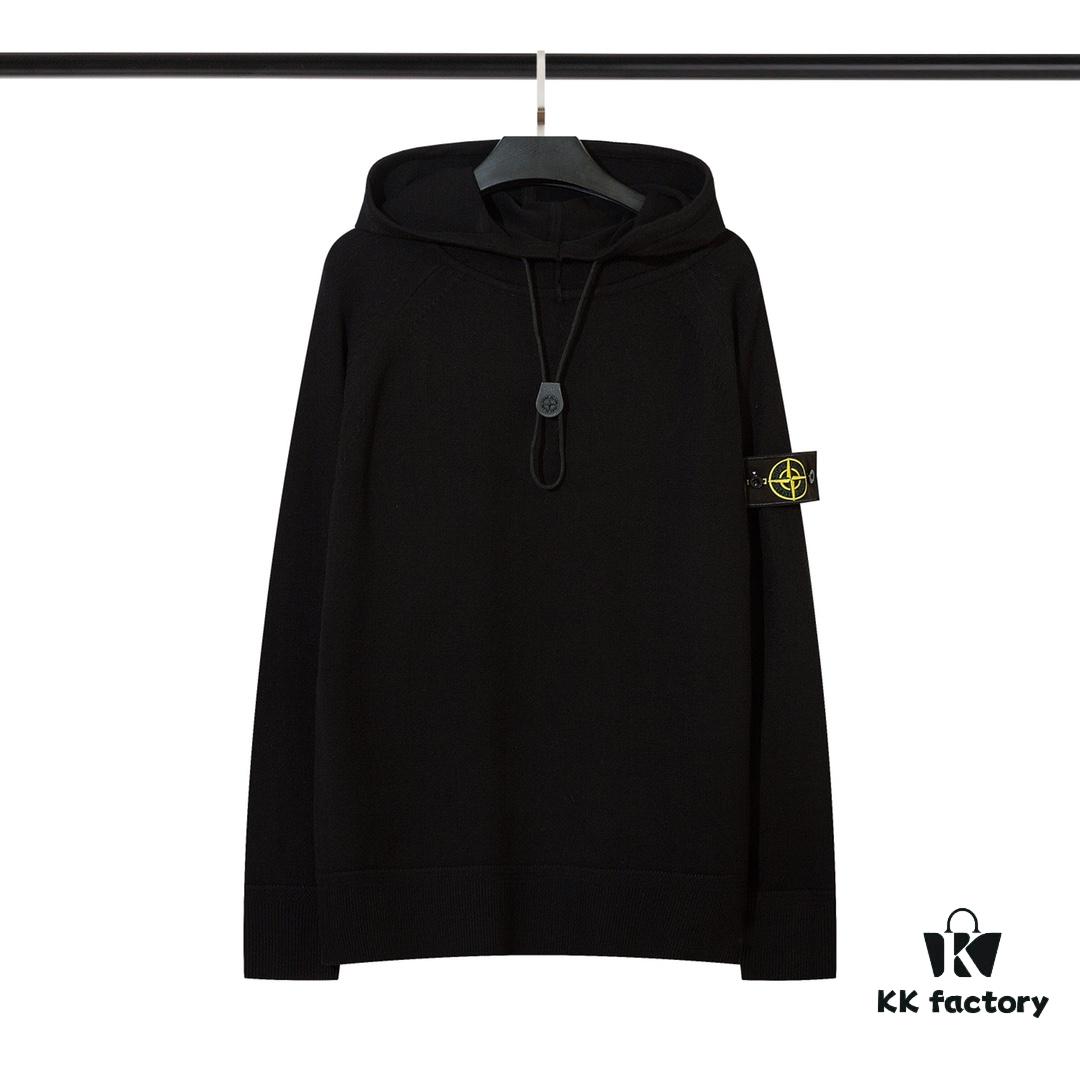6931a441ccd8ab3d7af98882 8926# STONE ISLAND Knit Drawstring Hooded Solid Wool Sweater in Black, White, Gray