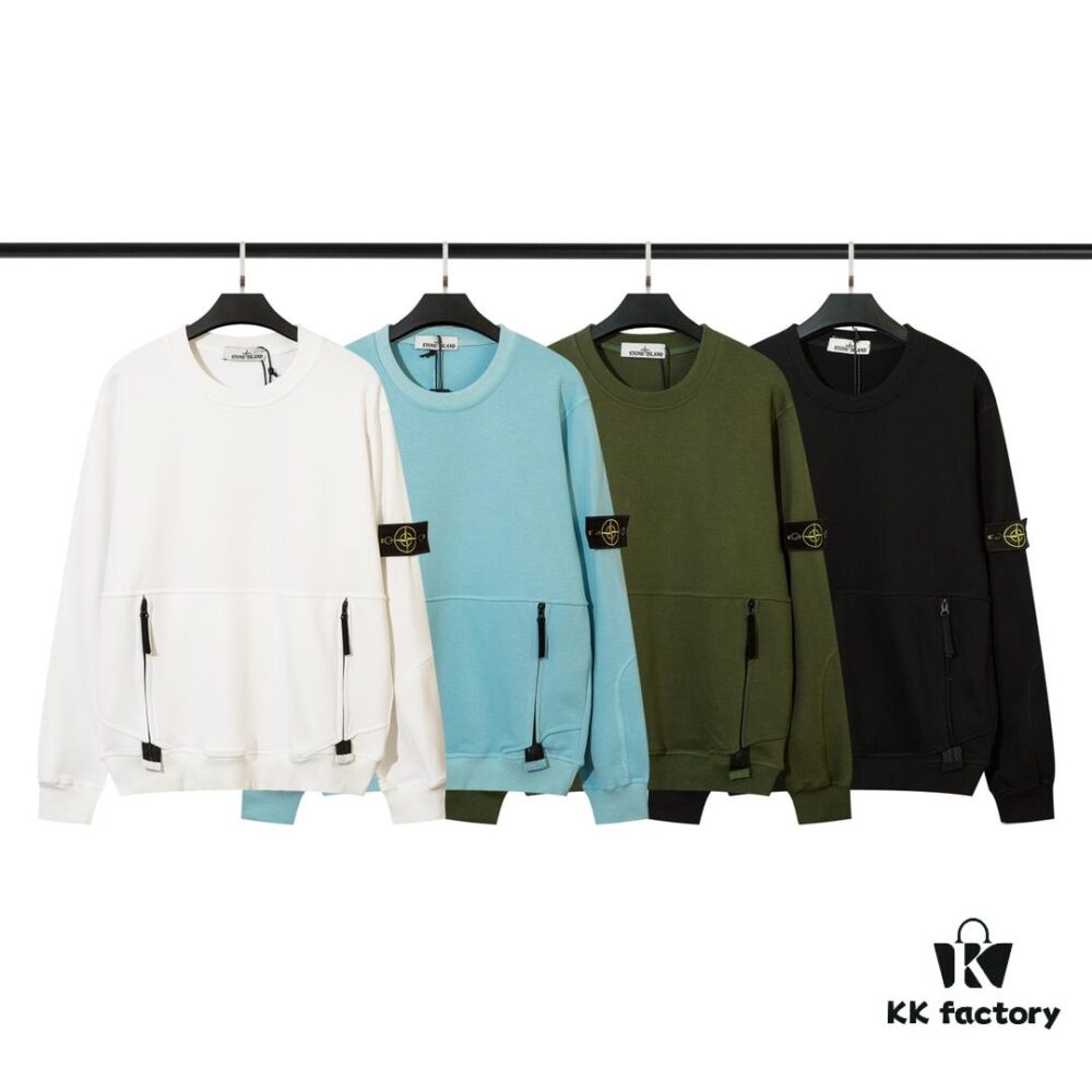 6931a442ccd8ab3d7af9888a STONE ISLAND Hoodie with Zipper Pocket, Round Neck Pullover Sweatshirt (320g 100% Cotton)