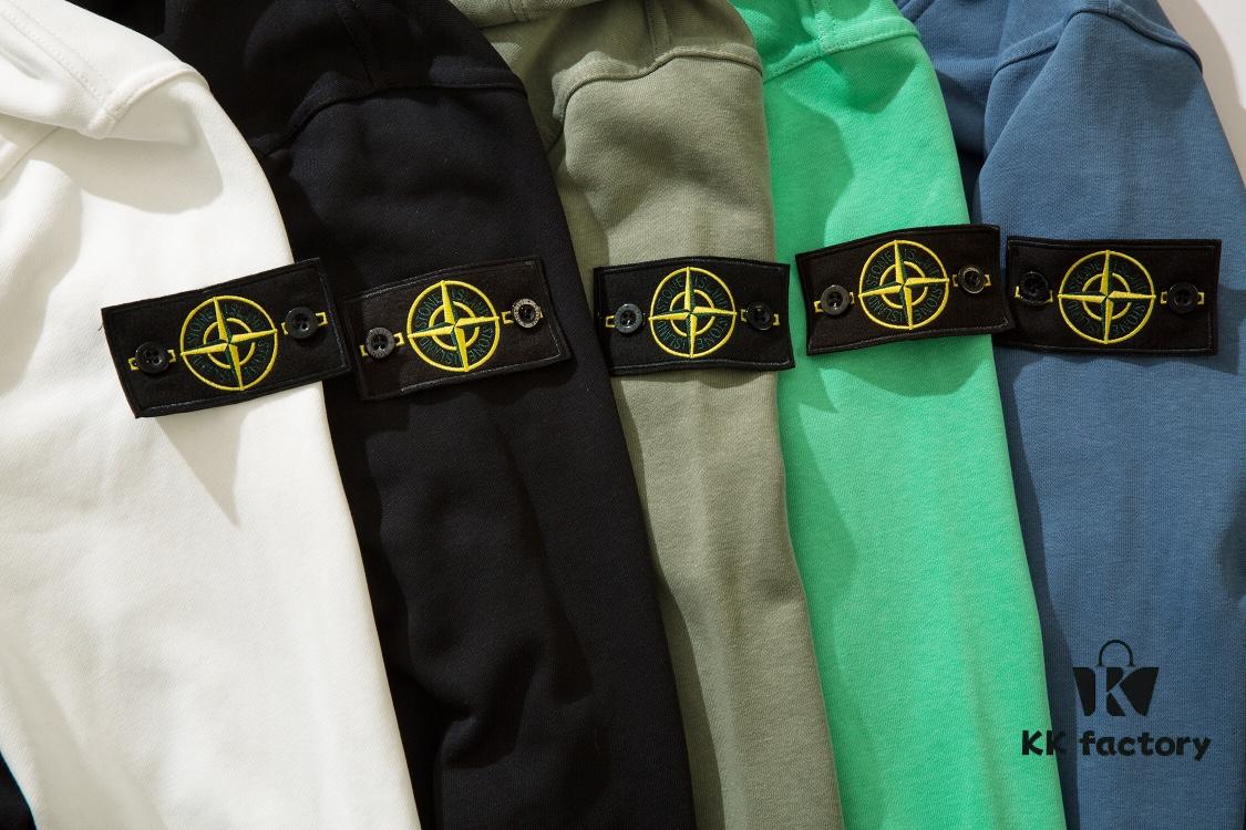 STONE ISLAND 320g Cotton Hooded Sweatshirt with Stand Collar, 3D Pockets, Loose Fit