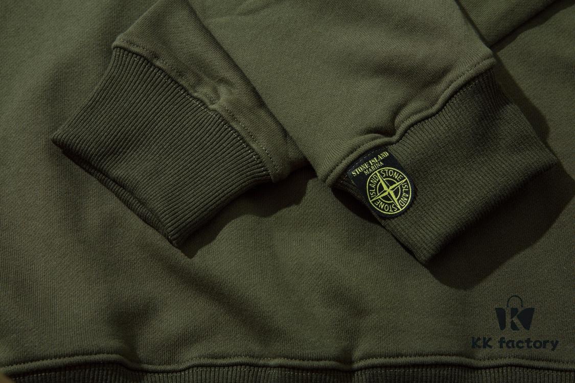 6931a443ccd8ab3d7af988a1 STONE ISLAND 360g Cotton Hooded Sweatshirt with Raised Letter Print and Classic Small Logo, Crew Neck Loose Fit Pullover, Black White Green