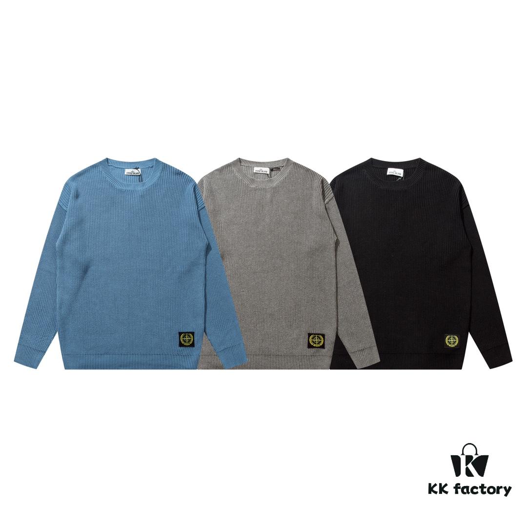 6931a443ccd8ab3d7af988a5 901# STONE ISLAND Classic Small Logo Loose Knit Pullover Sweater in Black, Gray, Blue