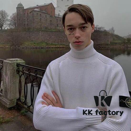 Stone Island 19 Fall/Winter Basic Model with Sleeve Logo Turtleneck Knit Sweater