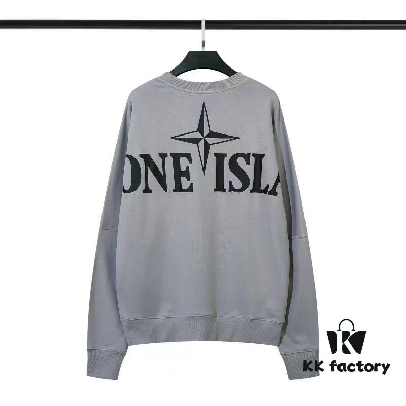 6931a447ccd8ab3d7af988e6 STONE ISLAND (320g Cotton Sweatshirt) Autumn-Winter New Arrival Classic Logo Print Batwing Sleeve Loose Fit Unisex Crewneck Pullover in Black and Grey