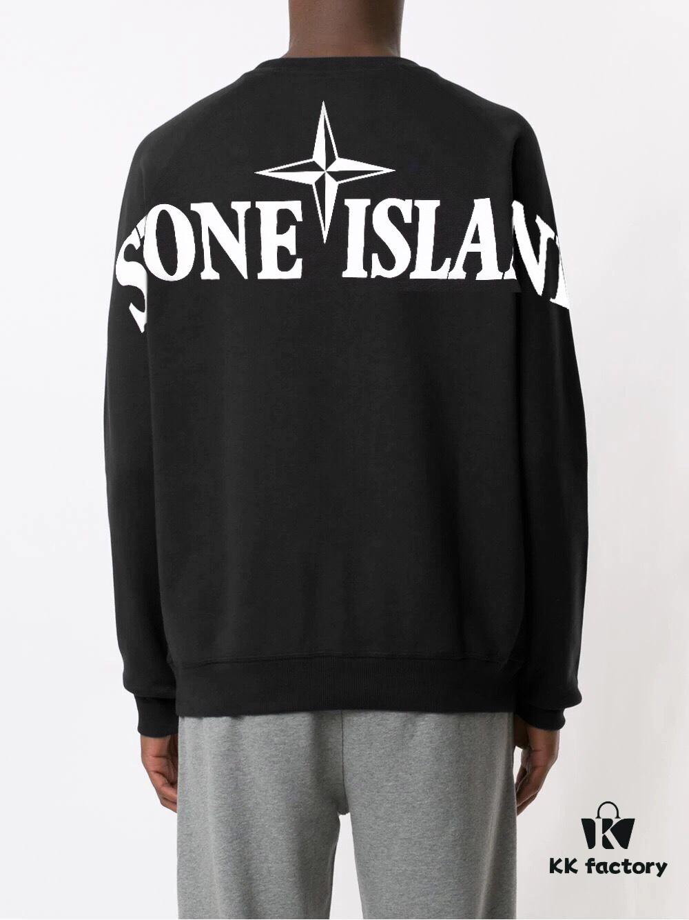 6931a447ccd8ab3d7af988e7 STONE ISLAND (320g Cotton Sweatshirt) Autumn-Winter New Arrival Classic Logo Print Batwing Sleeve Loose Fit Unisex Crewneck Pullover in Black and Grey