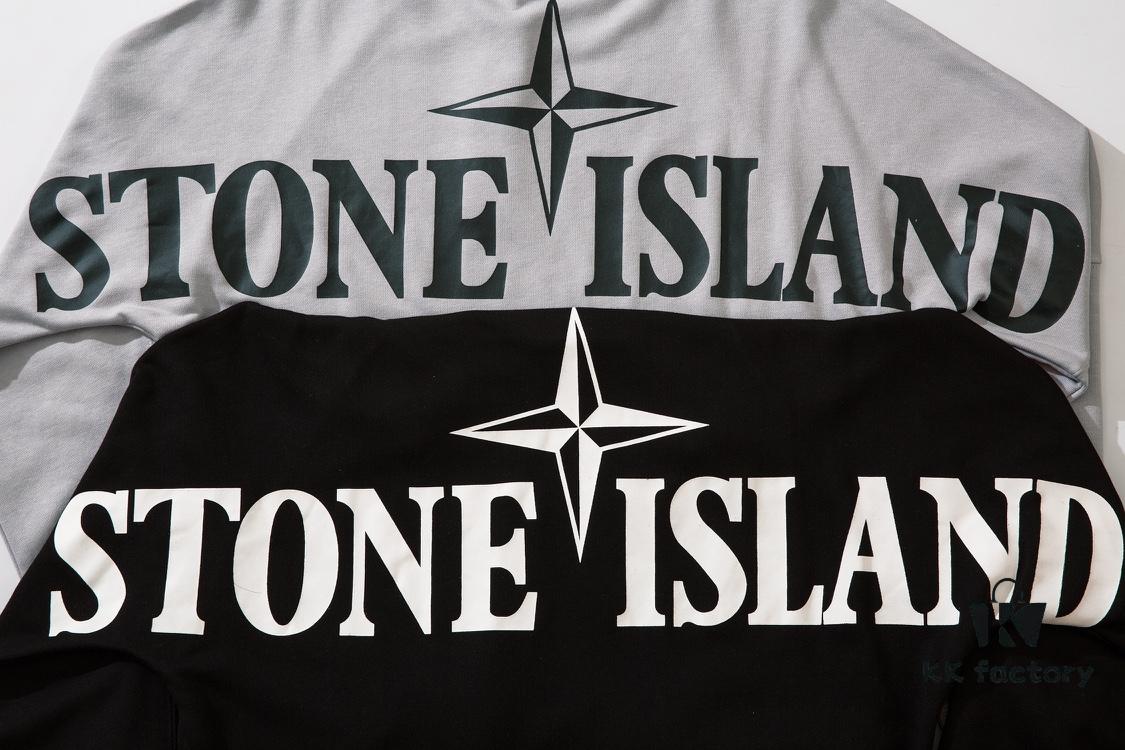 6931a447ccd8ab3d7af988e9 STONE ISLAND (320g Cotton Sweatshirt) Autumn-Winter New Arrival Classic Logo Print Batwing Sleeve Loose Fit Unisex Crewneck Pullover in Black and Grey