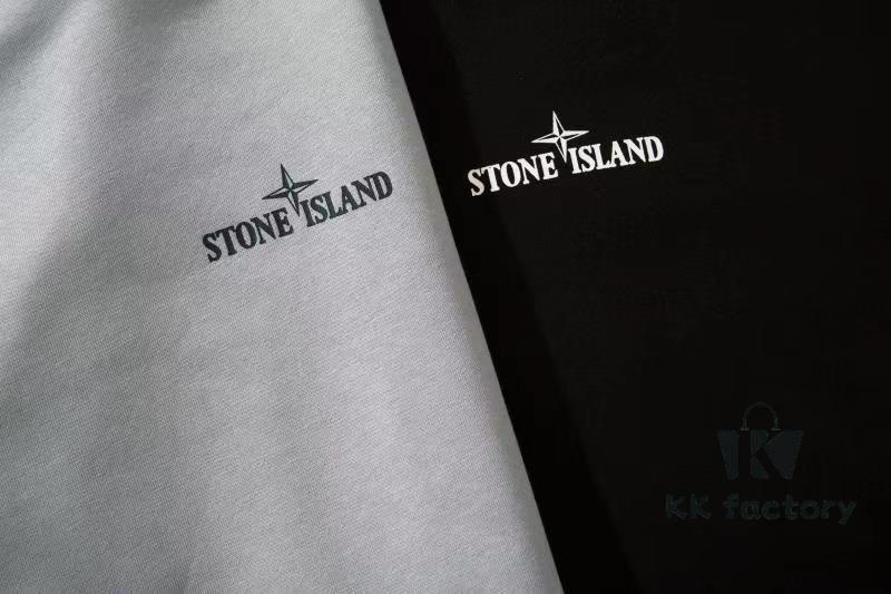 6931a447ccd8ab3d7af988ea STONE ISLAND (320g Cotton Sweatshirt) Autumn-Winter New Arrival Classic Logo Print Batwing Sleeve Loose Fit Unisex Crewneck Pullover in Black and Grey